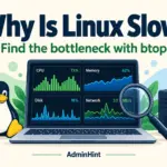 Linux PC Running Slowly? Find the Bottleneck with btop — illustrative Linux troubleshooting banner