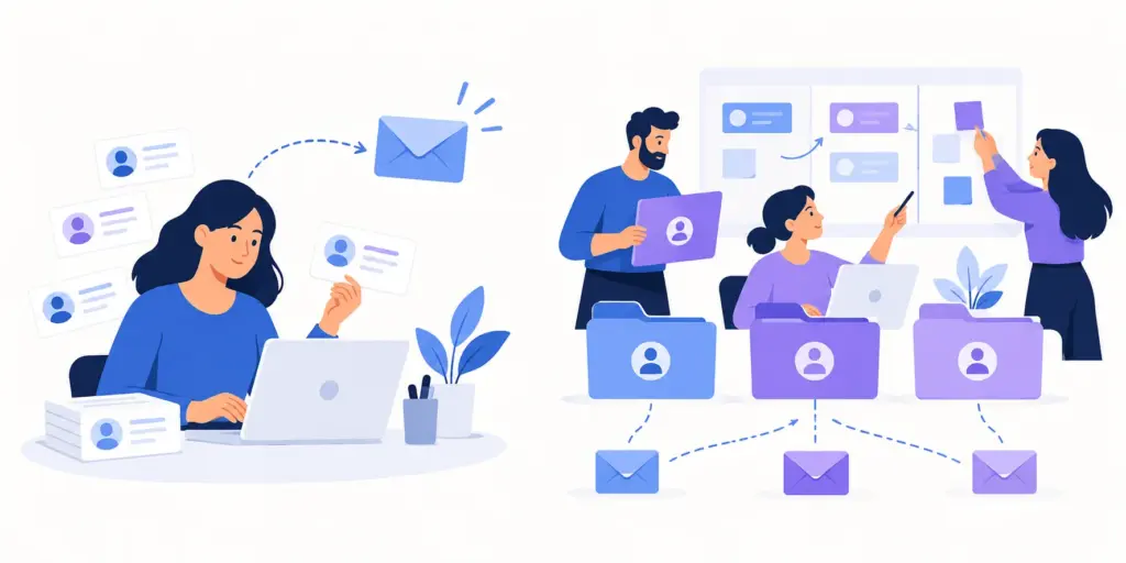 Illustration of a solo outreach operator and an agency managing separate client campaigns