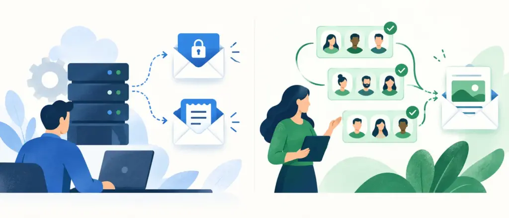 Illustration comparing application-triggered email and subscriber marketing workflows